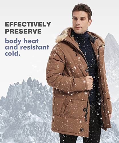 PUREMSX Winter Jacket for Men, Winter Warm Thick Windproof Puffer Outdoor Hiking Snow Padded Coat Clearanc,Camel,X-Small