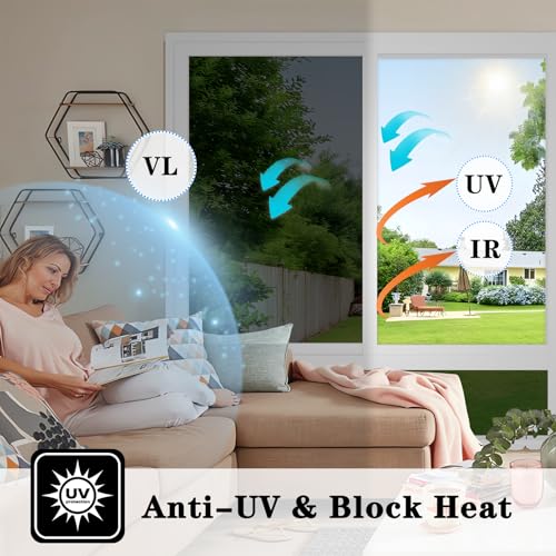 ConCus-T Thicken One Way Mirror Window Film Sun Blocking Window Tint Film for Home Reflective Window Sticker Glass Privacy Film, Black Silver 41.34 Inch x 9.8 Feet