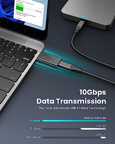 HiDock USB to USB C Adapter, USB 3.2 Fast 10Gbps Transfer Speed, USB C Female to USB Male Adapter, Compatible with iPhone, Samsung Galaxy, Laptop,PC