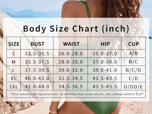 AI'MAGE Women's One Piece Swimsuit High Waisted Bathing Suit Cutout Monokini V Neck Swimwear, Red, Medium