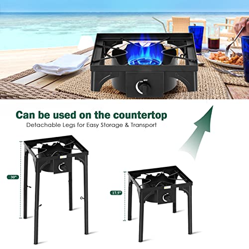 Goplus Outdoor Camping Stove, Single Burner Propane Gas Cooker w/Detachable Legs & 0-20 PSI Regulator & CSA Approval for Camp Patio RV, Cast Iron, 100,000-BTU