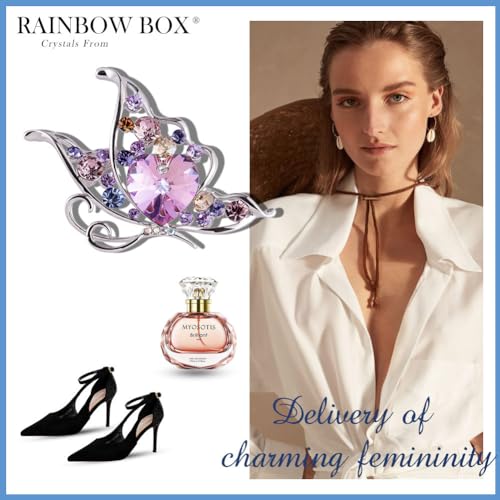 RAINBOW BOX Butterfly Brooch,Purple Crystal with Rhinestone Women's Brooches & Pins