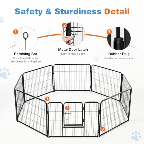 Sweetcrispy Dog Playpen Indoor - Pet Fence Puppy Exercise Pen for Yard Gate 8 Panel 24” Height Heavy Duty Crates with Doors Metal Dog Pen for Camping, RV, Outdoor, Small/Medium Pets