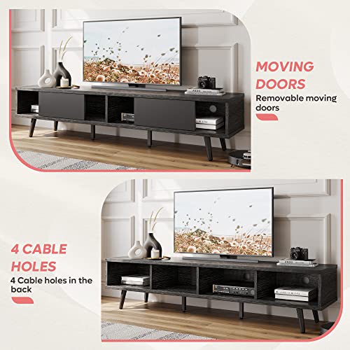 Bestier 70 inch Mid Century Modern Entertainment Center for 75 inch Display, Low Profile with Storage, for Living Room, Cord Management, Black Ash