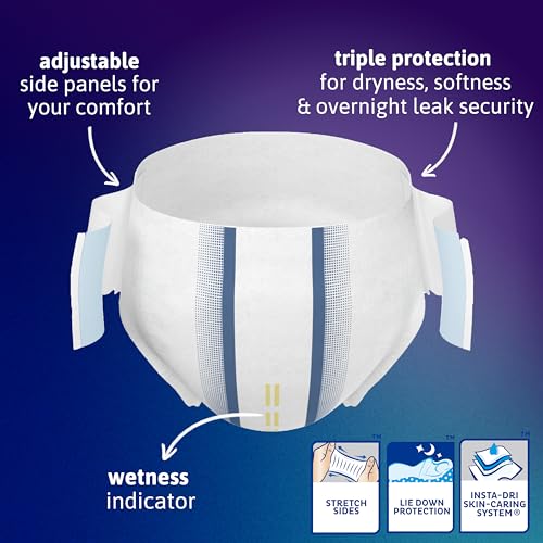 TENA ProSkin Overnight Protection Adult Incontinence Brief, Stretch, Disposable, Medium, 48count (4 Packs of 12), Packaging May Vary