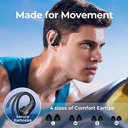 OFNEX Wireless Earbuds Bluetooth 5.3 Headphones 90 Hrs Playtime Earbuds with Wireless Charging Case Over-Ear Sports Earphones Waterproof Deep Bass Headset, Black