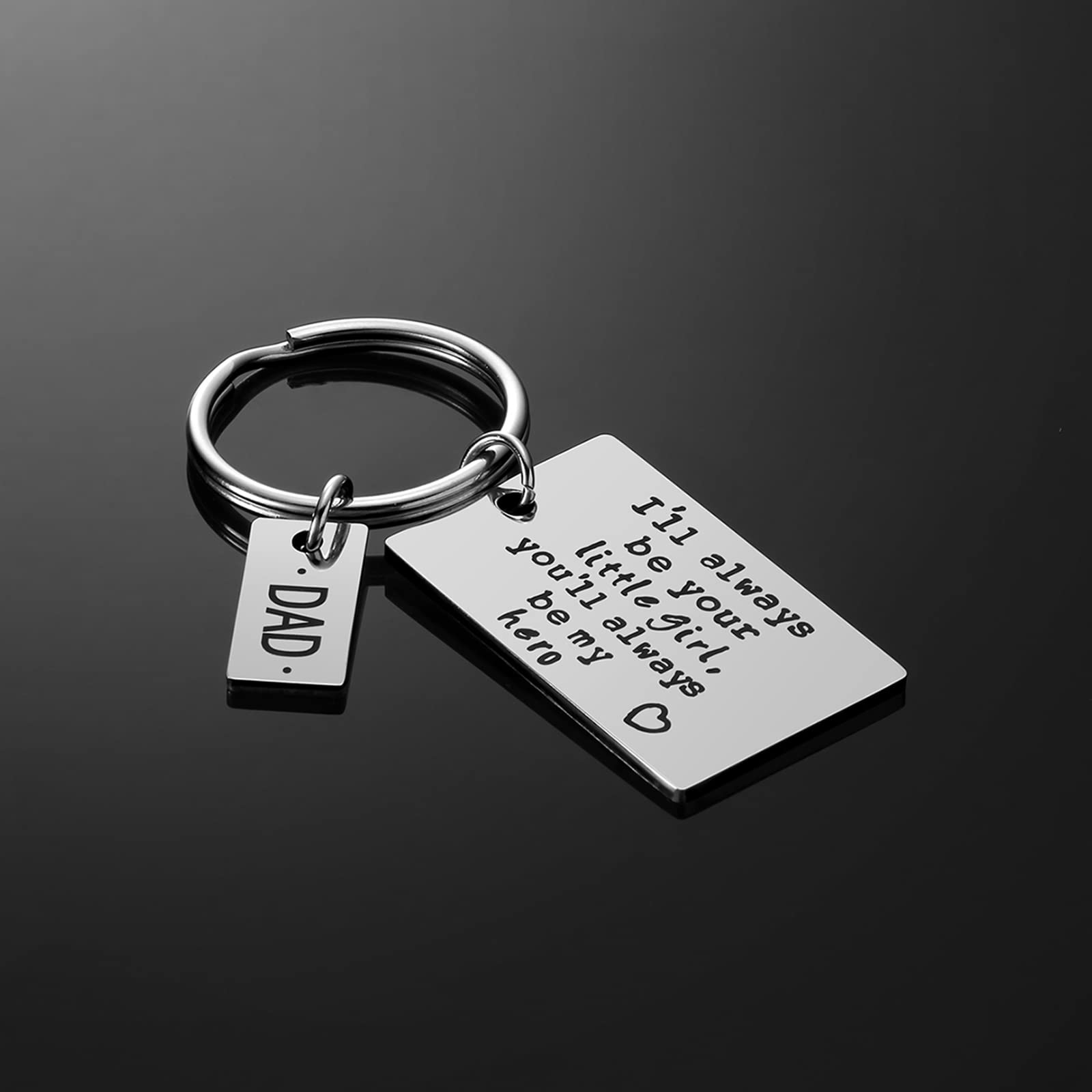 Father’s Day Gift - Dad Gift from Daughter for Birthday, I'll Always Be Your Little Girl, You Will Always Be My Hero Keychain, Stainless Steel