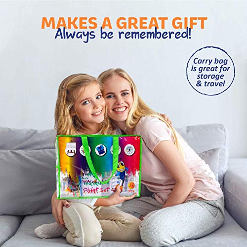27-Piece Acrylic Paint Set for Kids - 100% Cotton Canvases, Wood Easel, Brushes, Waterproof Smock, Mixing Palette - Portable and Easy Storage