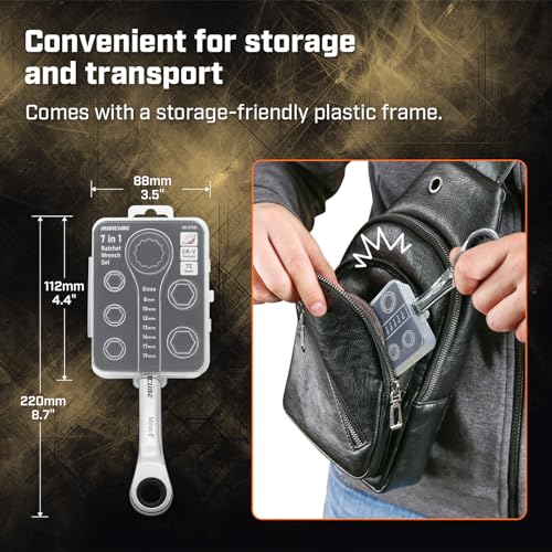 ironcube 7 in 1 Ratcheting Wrench Set With Box, Double Box End Wrench Set, 72 Tooth Gear, CR-V Steel, 8-19mm(Metric)