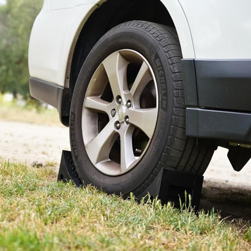 SECURITYMAN Heavy Duty Wheel Chocks (2 Pack) - Durable, Non-Slip, Solid Rubber Wheel Chocks for Boat Trailers, RV, Truck, Camper - Grip on All Surfaces - Trailer Wheel Chocks - Black