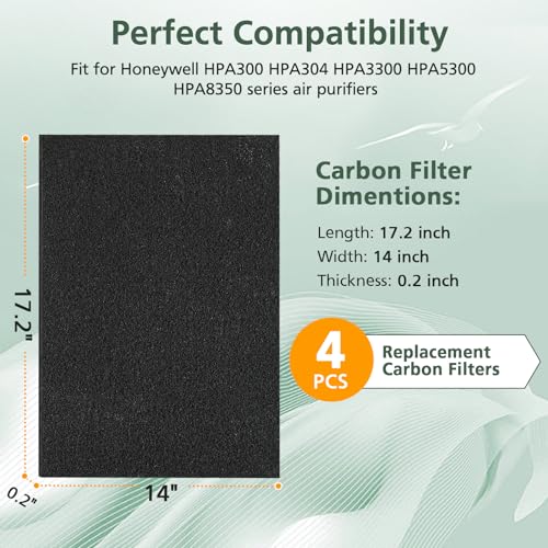 4Pack HPA300 Carbon Pre Filter Compatible with Honeywell HPA300 Series Air Purifier, Precut Premium HRF-A300 Activated Carbon Filter Replacement for Dust, VOC, Smoke/Pet Odors
