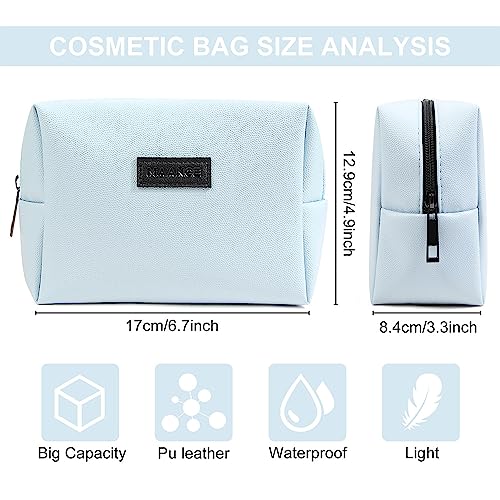 MAANGE Small Makeup Bag For Purse, Travel Cosmetic Bag Makeup Pouch PU Leather Portable Versatile Zipper Pouch For Women (Blue)