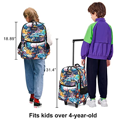 Tilami Rolling Backpack 18 inch Double Handle with Lunch Bag Wheeled Kids Backpack, Flamingo Black
