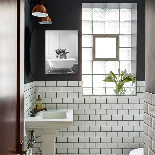Funny Bathroom Decor Wall Art Black and White Canvas Prints Two Bears Fighting in Bathtub Rustic Style Animal Poster Artwork for Bathroom Powder Room Restroom Decoration Farmhouse Wall Decor 12x16inch
