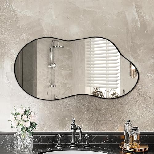 Dorlicecass Irregular Wall Mirror - Wall Mirrors Decorative 20"x36" Black Asymmetrical Mirror Aviation Aluminum Alloy Frame for Bathroom, Bedroom, Living Room, Cloakroom, Entryway