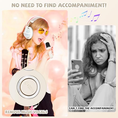 JYNSROU Mini Karaoke Machine with 2 Wireless Microphones, Portable Karaoke Machine with Bluetooth Speaker, Kids Karaoke Machine Toys Gifts for Girls 4,5,6,7,8,9,10 +Year Old Christmas Birthday (Beige)