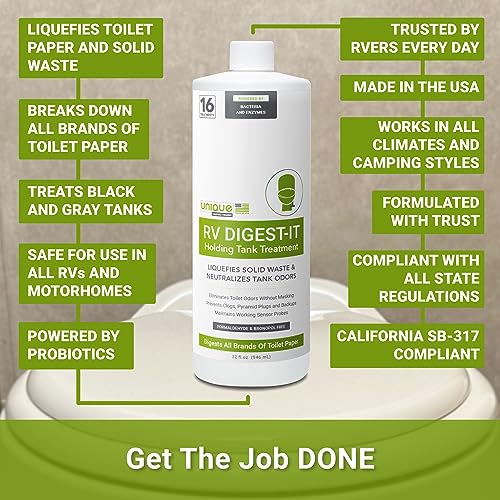 Unique RV Digest-It Black Water Tank Treatment - Eliminates Odors at the Source and Liquifies Waste - 16 Uses Per Bottle (32 oz)