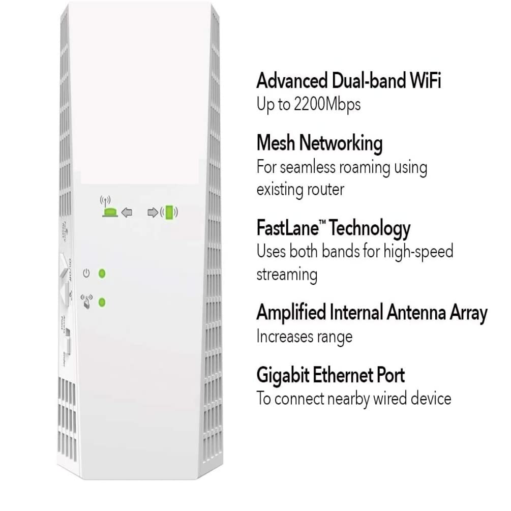 NETGEAR WiFi Mesh Range Extender EX7300 - Coverage up to 2300 sq.ft. and 40 devices with AC2200 Dual Band Wireless Signal Booster & Repeater (up to 2200Mbps speed), plus Mesh Smart Roaming