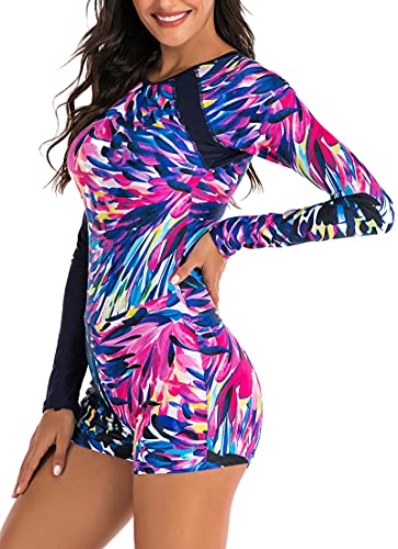 swimall Women Long Sleeve Bathing Suit One Piece Rash Guard Swimsuit Zipper Front Swimwear UPF 50+(Brown, XX-Large(16))