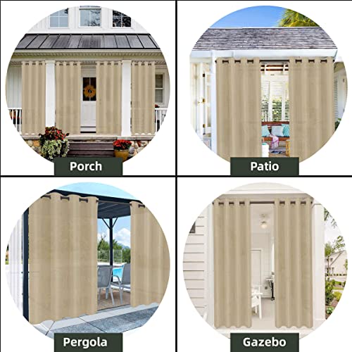 OutdoorLines Waterproof Indoor Outdoor Curtains for Patio–Privacy Sun Blocking Grommet Curtain Panel Weatherproof, UV Resistant Curtains for Gazebo, Front Porch, Pergola Beige 150W x 95L Inch 1 Panel