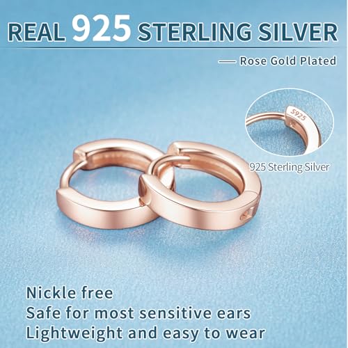 ChicSilver Women Spike Earrings Rose Gold Gold Plated Small Hoop Hypoallergenic Huggie Earrings Sterling Silver Plated Round Sleeper Earrings