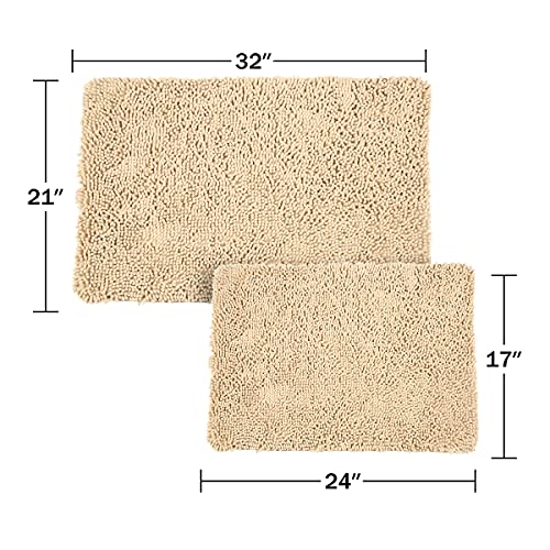 Bedford Home Chocolate 2 Piece Memory Foam Shag Bath Mat, 32"x21"x1.25"