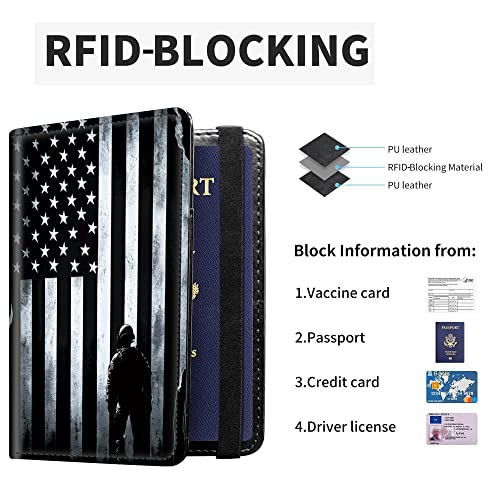 RYUITHDJP Passport and Vaccine Card Holder Combo with RFID Signal Block, American Flag Men Boy Design Leather Credit Card Holder Wallet Cover with Vaccination Card Protector Slot