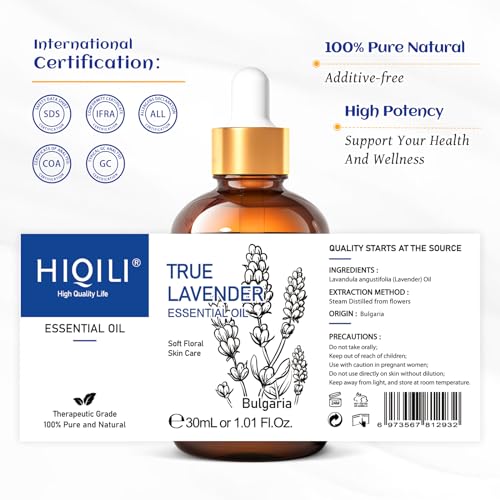 HIQILI 1 Fl Oz Lavender Essential Oil Pure, 100% Pure Natural for Diffuser, Skin - 30ml