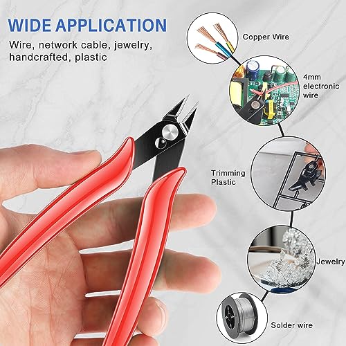 NICE-POWER 5 Inch Wire Cutter, Zip Tie Cutters Micro Flush Cutter Precision Wire Clippers Hobby Snips Small Side Cutting Pliers for cutting small wires, models, jewelry making,Floral Art,3d Print(Red)