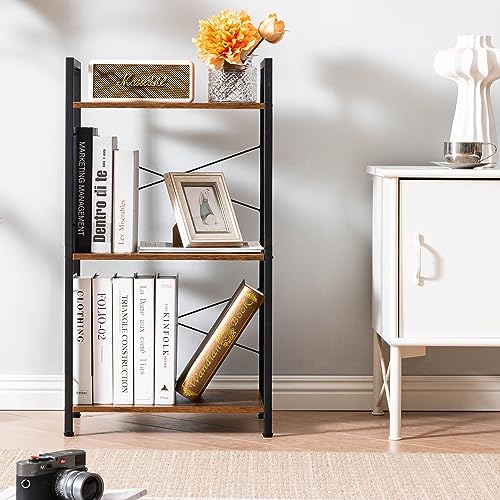 HCHQHS Bookshelf, 3-Tier Industrial Bookcase, White Open Book Shelf, Freestanding Horizontal Bookshelves with Metal Frame