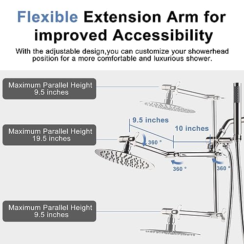 Rain Shower Head With Handheld Combo Set, Bathroom Shower System with Rough-in Valve, With Adjustable Extension Arm & 3-Way Diverter & Wall Mounted Shower Fixtures (8"round, Brushed Nickel)