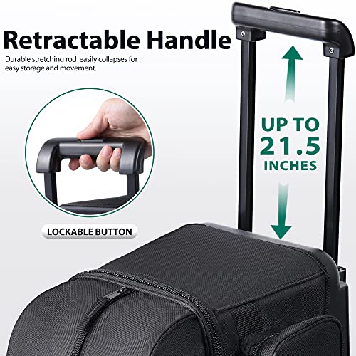 GoHimal Double Roller 2 Ball Bowling Bag with Separate Shoe Compartment for Bowling Shoes (Up To US Mens Size 15) and Oversized Accessory Pocket, Retractable Handle - Extends to 40" (Black)