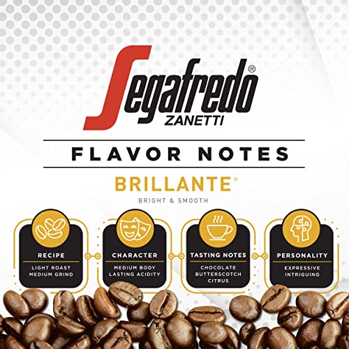 Segafredo Zanetti Ground Coffee – Made with Arabica Coffee – Light Roast, Silky Smooth with Floral Notes – Blend of Colombian and Sumatran Arabicas – Bright, Medium-Bodied – Brillante, 10oz Bag