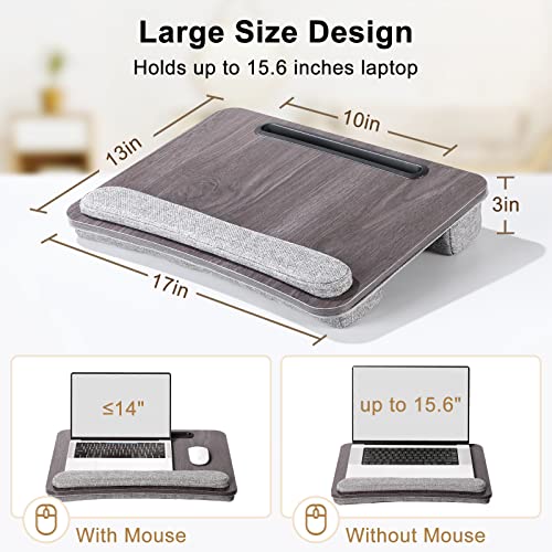 Lap Desk Laptop Bed Table: Fits up to 15.6 inch Laptop Computer lapdesk with Soft Pillow and Storage Bag - Padded Lap Work Tray and Gaming Desk on Bed - Wood Wide Writing Tray for Home Office