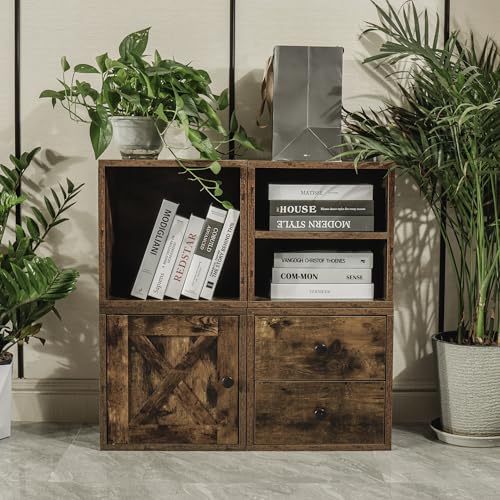FUSUNBAO Magic DIY Cube Storage Organizer Stackable Cubes for Home Books Clothes Toy -Modular Cubby Storage System -Stackable Storage Cubes-Bookcase Closet (Antique Brown, 1 Layer Cube)