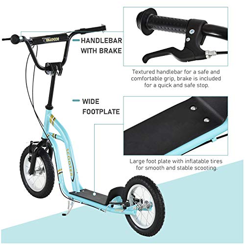 Aosom Youth Scooter Front and Rear Caliper Dual Brakes 12-Inch Inflatable Front Wheel Ride On Toy for Age 5+, Beige