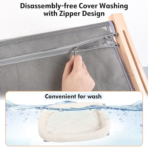 AMOSIJOY Cat Sill Window Perch Sturdy Cat Hammock Window Seat with Cushion Bed Cover, Wood & Metal Frame for Large Cats, Easy to Adjust Cat Bed for Windowsill, Bedside, Drawer and Cabinet(Cushion Bed)