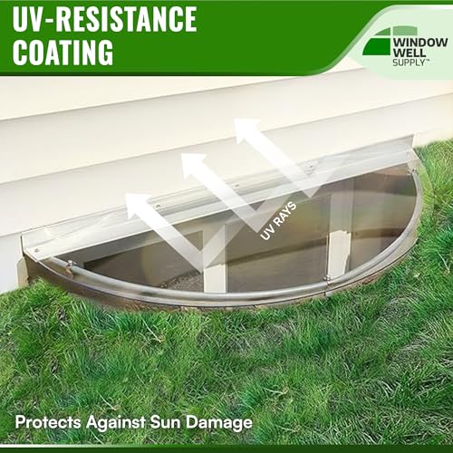 Polycarbonate & Aluminum Window Well Cover – Heavy-Duty Sloped Basement Window Guard, UV-Resistant Plastic Covering, Durable Outdoor Protection, Rust-Free Frame (43" W x 17" L)