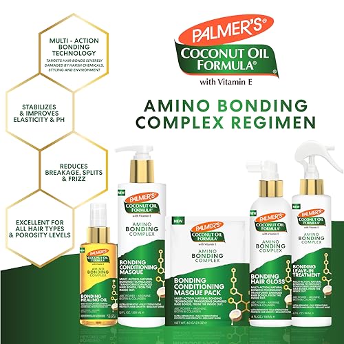 Palmer's Amino Bonding Complex Hair Mask, Intense Conditioning Masque Pack with Coconut Oil & Vitamin E, Heat Protectant, Anti Frizz, Adds Shine, Protects Hair Growth, All Hair Types, 2.1 oz packette