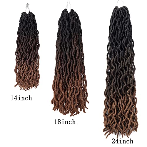 14 Inch Goddess Faux locs Crochet Hair 6 Packs/Lot Soft Gypsy Locs Wavy Crochet Braids Dreadlocks 3 Tone Curly Wavy Twist Braiding Hair Extensions African Roots Braid(#1B)