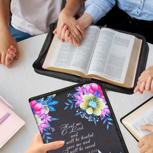 DEHITE Bible Cover Case for Women – Bible Carrying Bag Large Medium Size – | Fits Book 10.1 x 7 x 1.9 IN | Pen Slots | Zippered Pocket | Premium Fabric – Black Floral Bible Accessories Christian Gifts