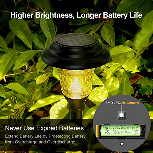 Balhvit Glass Solar Lights Outdoor, 2 Pack Super Bright Solar Pathway Lights, Up to 12 Hrs Long Last Auto On/Off Garden Lights Solar Powered Waterproof, Stainless Steel LED Landscape Lighting for Yard