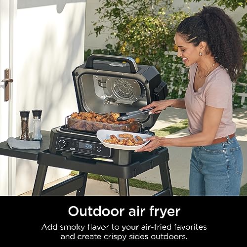Ninja OG850 Woodfire Pro XL Outdoor Grill & Smoker with Built-In Thermometer, 4-in-1 Master Grill, BBQ Smoker, Outdoor Air Fryer, Bake, Portable, Electric, Dark Gray