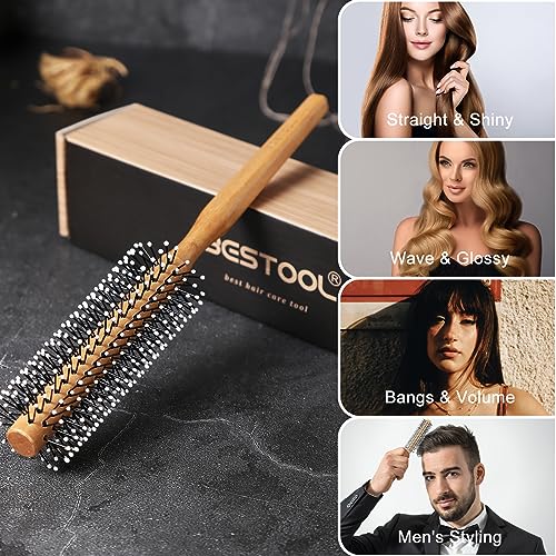 BESTOOL Small Round Brush for Short and Medium Hair, Round Hair Brushes for Blow Drying, Men Beard Round Brush, Professional Round Styling Brush for Smoothing, Curls, Bangs (Natural)