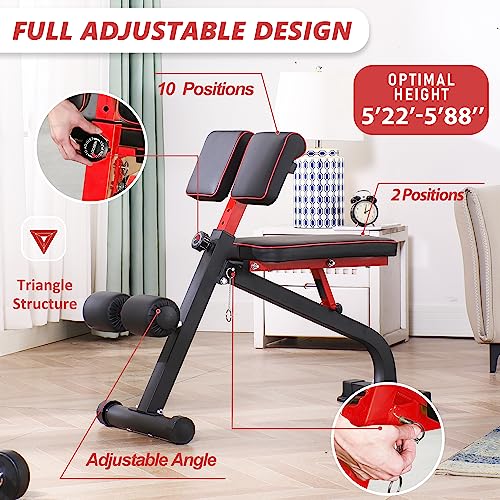 BODY RHYTHM Compact Adjustable Weighted Bench for Full Strength Training, Ab/Back Hyper Roman Chair, Ab Sit up Bench, Incline Decline Flat Hyperextension Back Extension Machine (Black) (YYBR01)