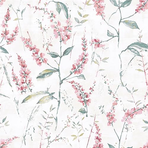 RoomMates RMK11452WP Pink Floral Sprig Peel and Stick Wallpaper , Pink