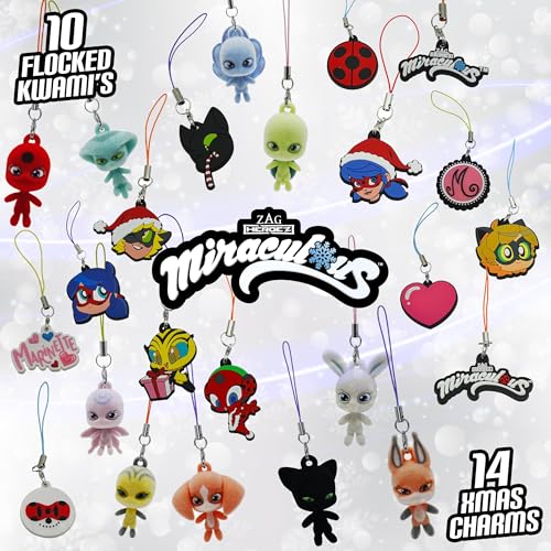 Miraculous Ladybug Advent Kwami Calendar - 24 Days of Miniature Kwamis & Seasonal Charms - Christmas Countdown Calendar with Hooks & Ribbons, Festive Collectible Toys for Kids Holiday Joy