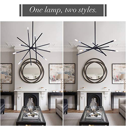 VILUXY Modern Sputnik Chandelier 6 Lights Black Linear Ceiling Pendant Light Fixture Mid Century Hanging Chandelier for Dining Room Living Room Foyer Staircase 31.5 inches