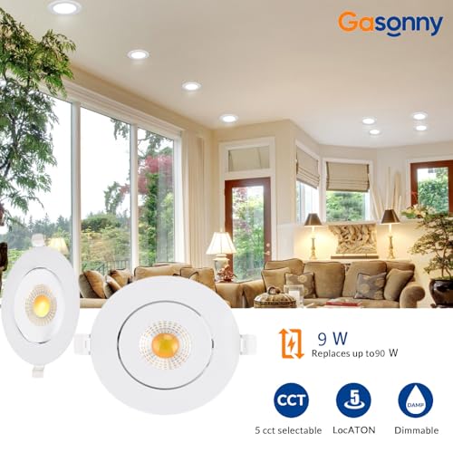 4 Inch Led Recessed lights ,Ultra-Thin Adjustable Eyeball Gimbal LED Recessed Lighting, with Junction Box 9 Watts,750lm, Dimmable geiling light ETL (2700K/3000K/3500K/4000K/5000K Option, 4pack)