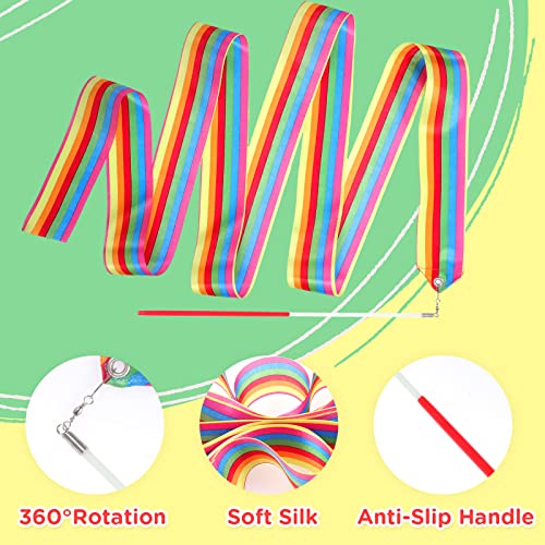 HiUnicorn 2PCS Rainbow Party Favors - Dance Ribbons for Kids Circus Carnival Rhythmic Gymnastics Birthday Party Decoration Supplies, Ribbon Baton Twirling Sticks Silks Streamers Wands for Girls